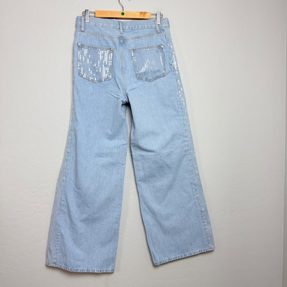 NEW Pilcro Sequin Wide Leg Jeans 28 Light Wash Denim High Rise Pants FLAW - Picture 6 of 16